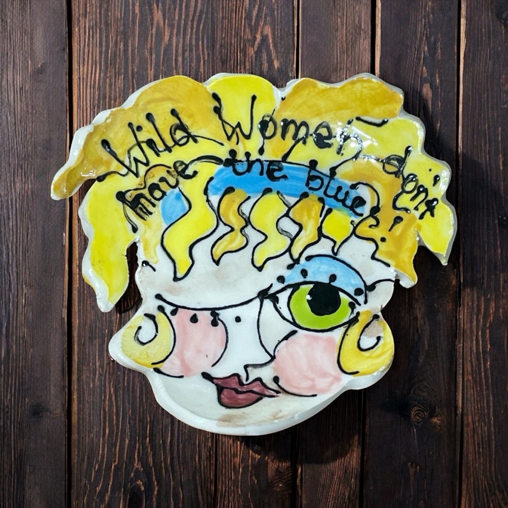Colorful Ceramic Face Art Piece by Boni - Wild Women don't have the blues!